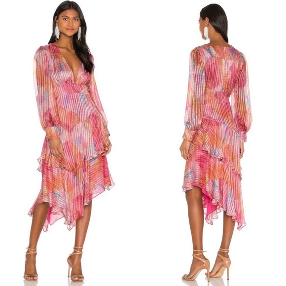 LoveShackFancy Dresses & Skirts - LOVESHACKFANCY Meridian Dress Womens 4 Pink Watercolor Print Long Sleeve NWT